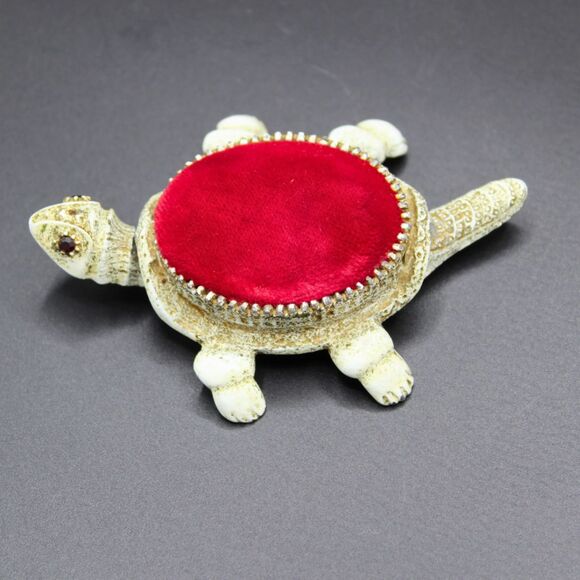 Vintage Florenza Articulated Turtle Pin Cushion Bobbing Head Tail Sewing Decor - Picture 2 of 8